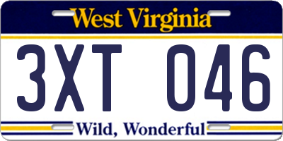 WV license plate 3XT046