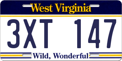 WV license plate 3XT147
