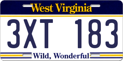 WV license plate 3XT183