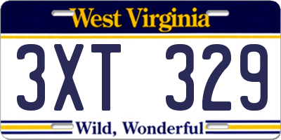 WV license plate 3XT329