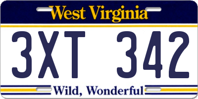 WV license plate 3XT342
