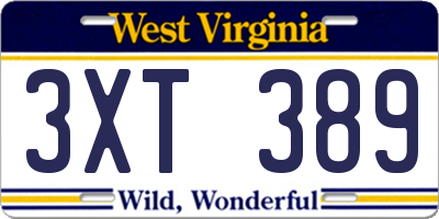 WV license plate 3XT389