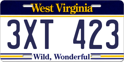 WV license plate 3XT423