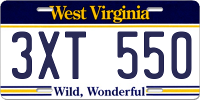 WV license plate 3XT550