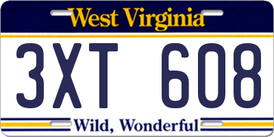 WV license plate 3XT608