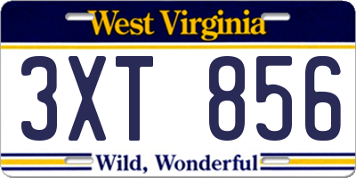 WV license plate 3XT856