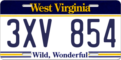 WV license plate 3XV854