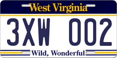 WV license plate 3XW002