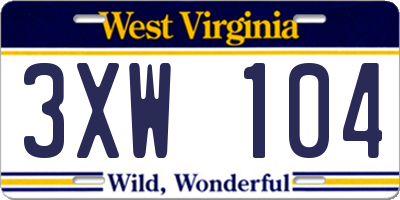WV license plate 3XW104