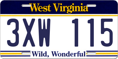 WV license plate 3XW115