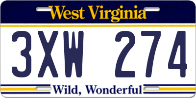 WV license plate 3XW274