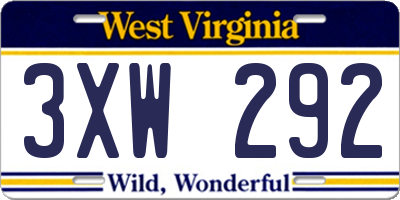 WV license plate 3XW292