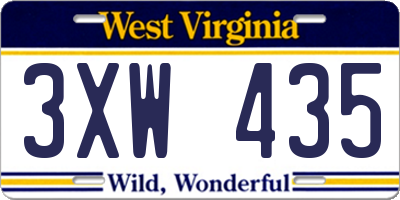 WV license plate 3XW435