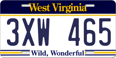 WV license plate 3XW465