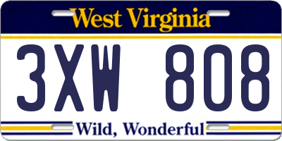 WV license plate 3XW808