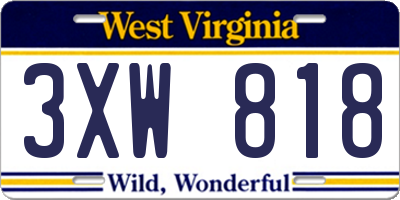 WV license plate 3XW818