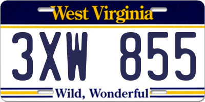 WV license plate 3XW855