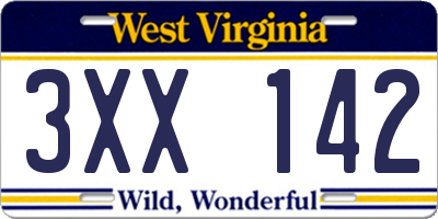 WV license plate 3XX142