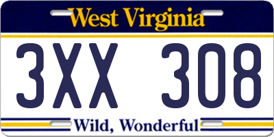 WV license plate 3XX308