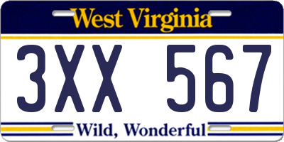 WV license plate 3XX567