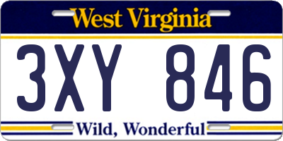 WV license plate 3XY846