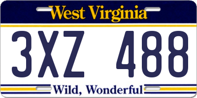 WV license plate 3XZ488