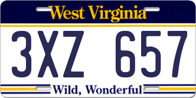 WV license plate 3XZ657