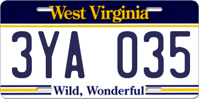 WV license plate 3YA035