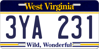 WV license plate 3YA231