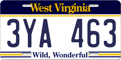 WV license plate 3YA463