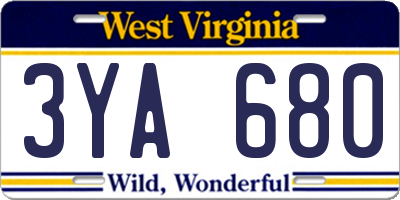WV license plate 3YA680