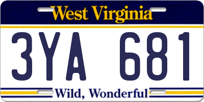 WV license plate 3YA681