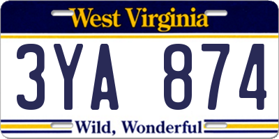 WV license plate 3YA874