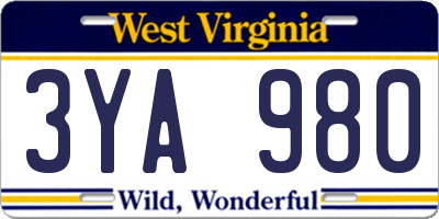 WV license plate 3YA980