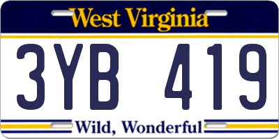 WV license plate 3YB419