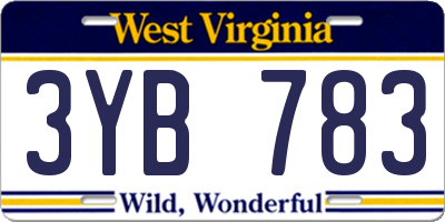 WV license plate 3YB783