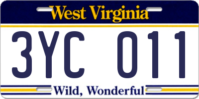 WV license plate 3YC011