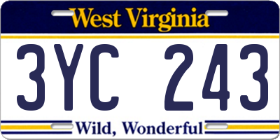 WV license plate 3YC243
