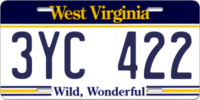 WV license plate 3YC422