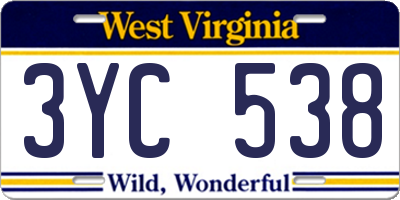 WV license plate 3YC538