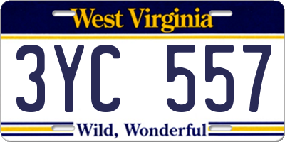 WV license plate 3YC557