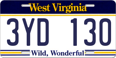 WV license plate 3YD130
