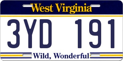 WV license plate 3YD191