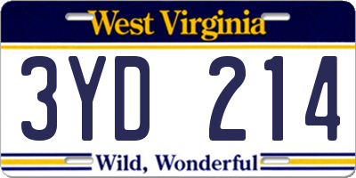 WV license plate 3YD214