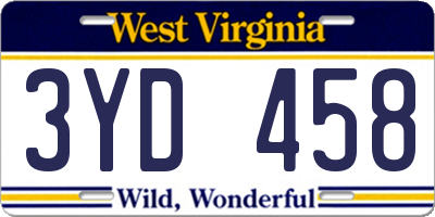 WV license plate 3YD458