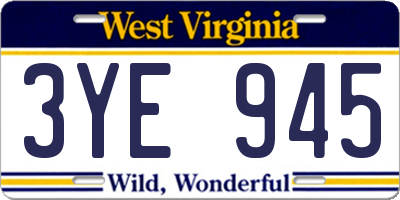 WV license plate 3YE945
