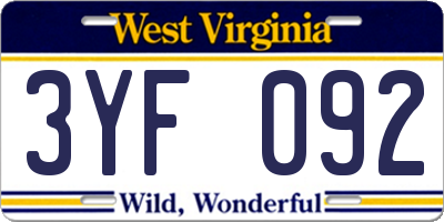 WV license plate 3YF092