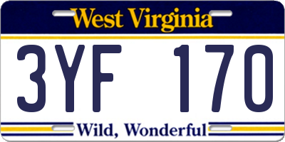 WV license plate 3YF170