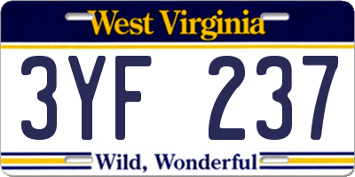 WV license plate 3YF237