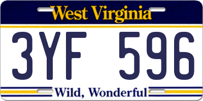 WV license plate 3YF596
